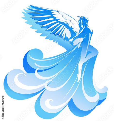Beautiful woman angel flying to the sky