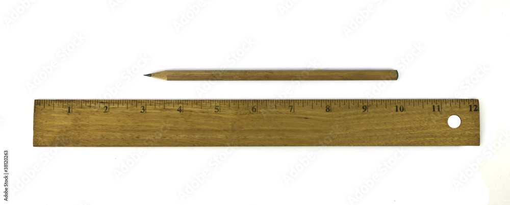 Ruler and pencil isolated on white background