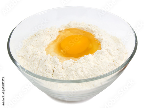 Yellow egg yolk in the flour