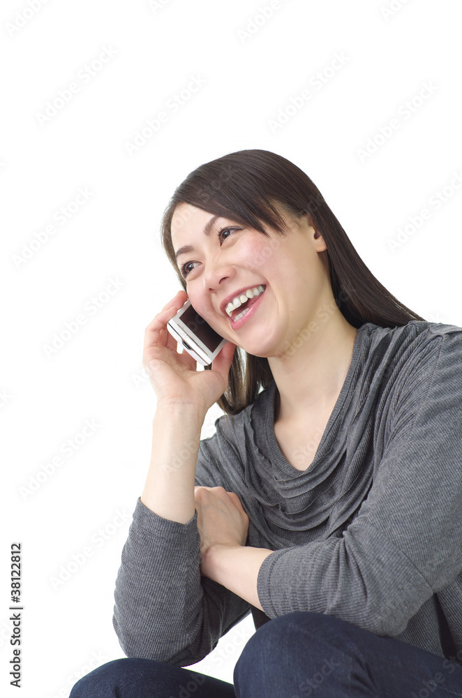 Asian woman talking with smart phone Asian woman talking with smart phone