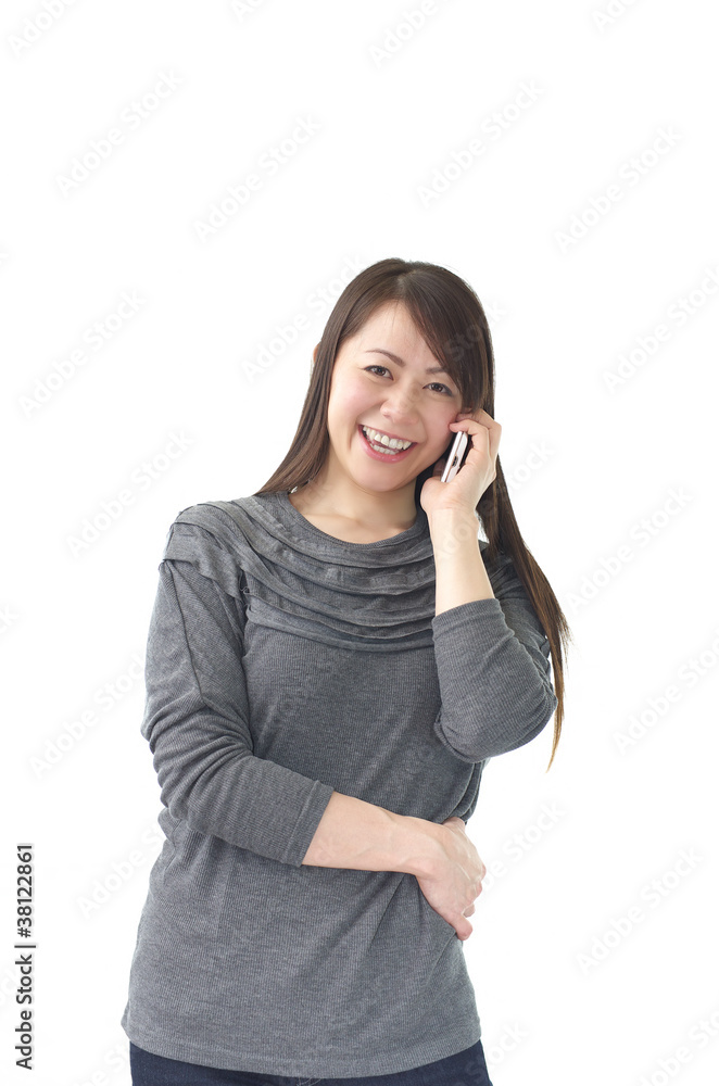 Asian woman talking with smart phone Asian woman talking with smart phone