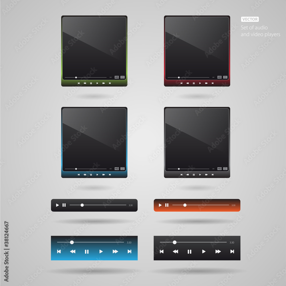 Set of audio and video players Set of audio and video players