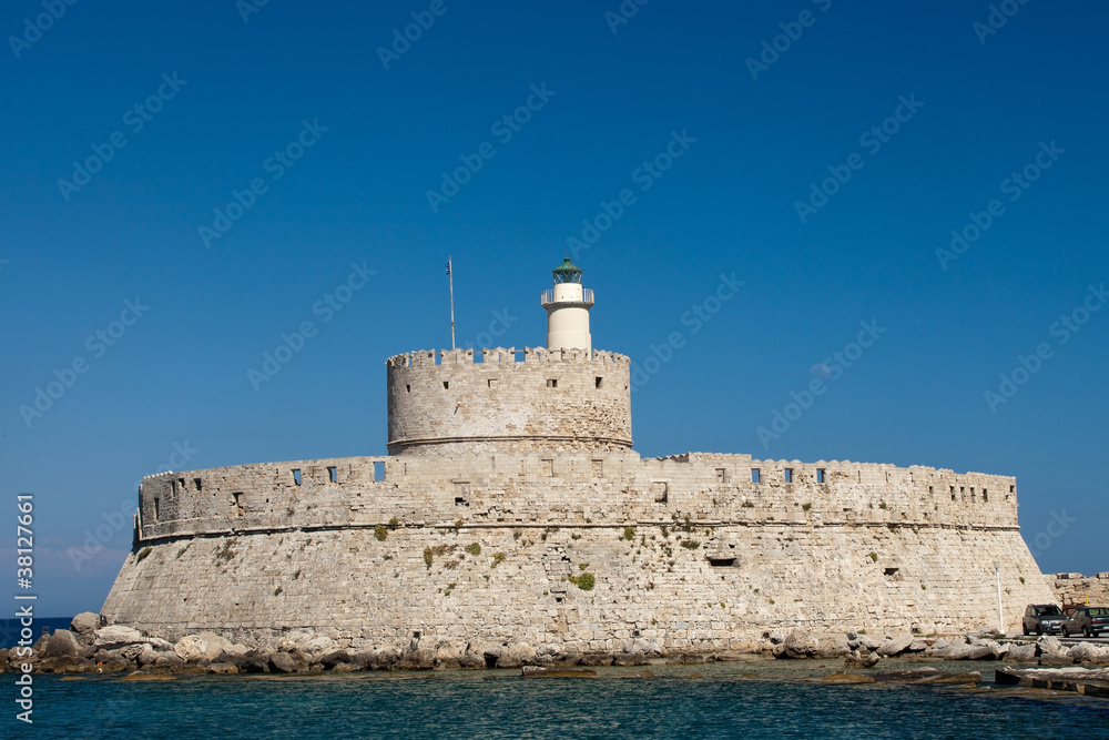 Medieval fortress of Saint Nicholas.  Mandraki Harbour, Rhodes