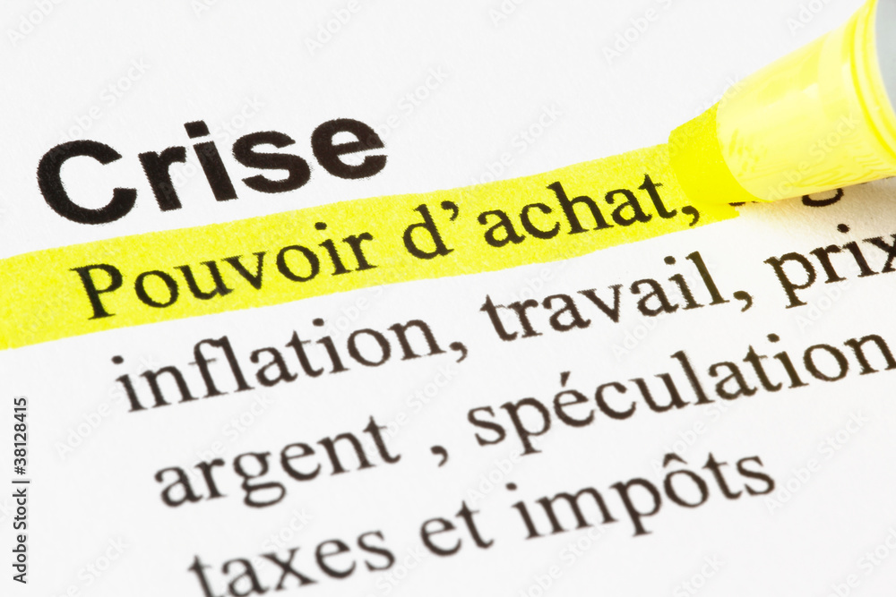 crise, pouvoir d'achat, texte surligné crise, pouvoir d'achat, texte surligné