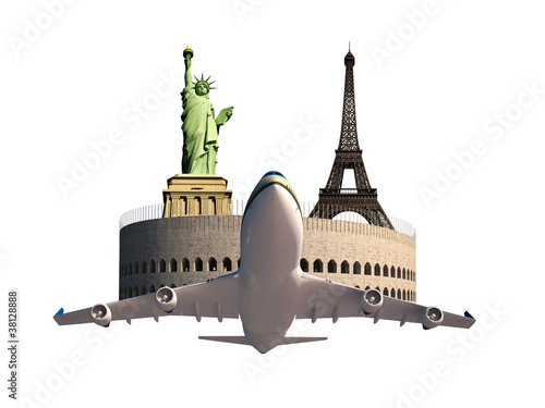 Canvas Print Eiffel tower coliseum Statue of Liberty tourism