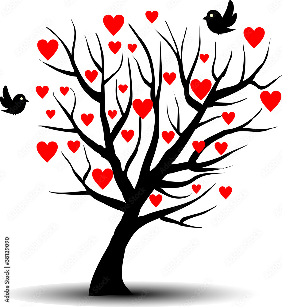 Love tree with two birds