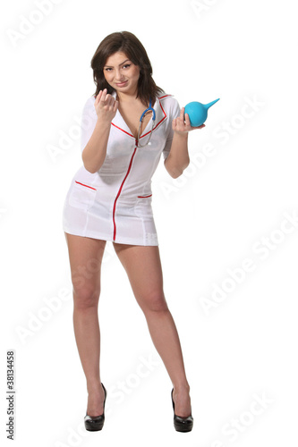 Nurse with enema point you photo