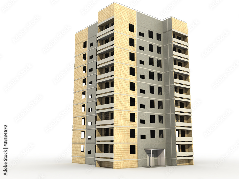 Nine-storey building on a white background №2 Nine-storey building on a white background №2