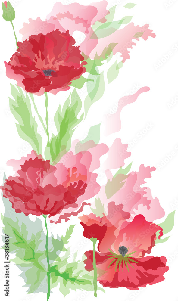 Background with poppies in watercolor effect Background with poppies in watercolor effect