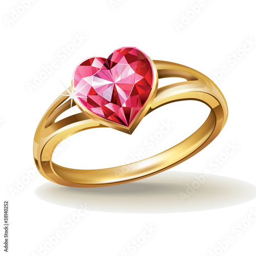 gold ring with pink heart gemstone