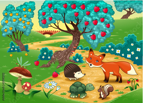 Fototapeta Naklejka Na Ścianę i Meble -  Animals in the wood. Cartoon vector illustration