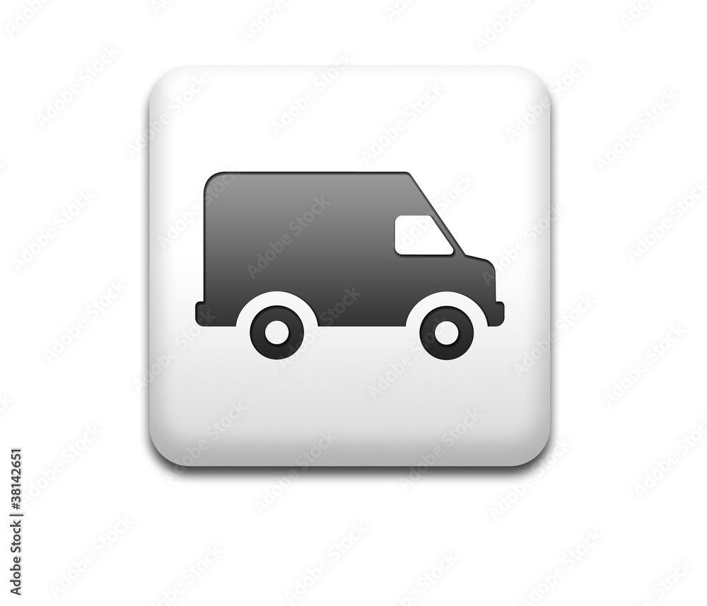 Boton cuadrado blanco simbolo furgoneta de reparto Boton cuadrado blanco simbolo furgoneta de reparto