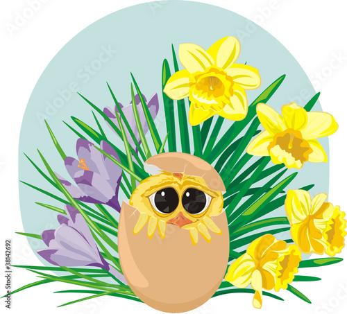 easter scena - spring garden and egg