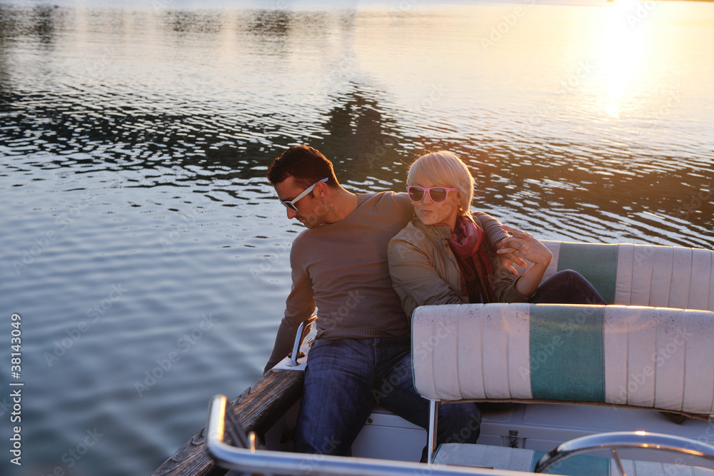 Fototapeta premium couple in love have romantic time on boat