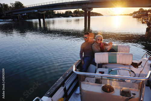 couple in love have romantic time on boat