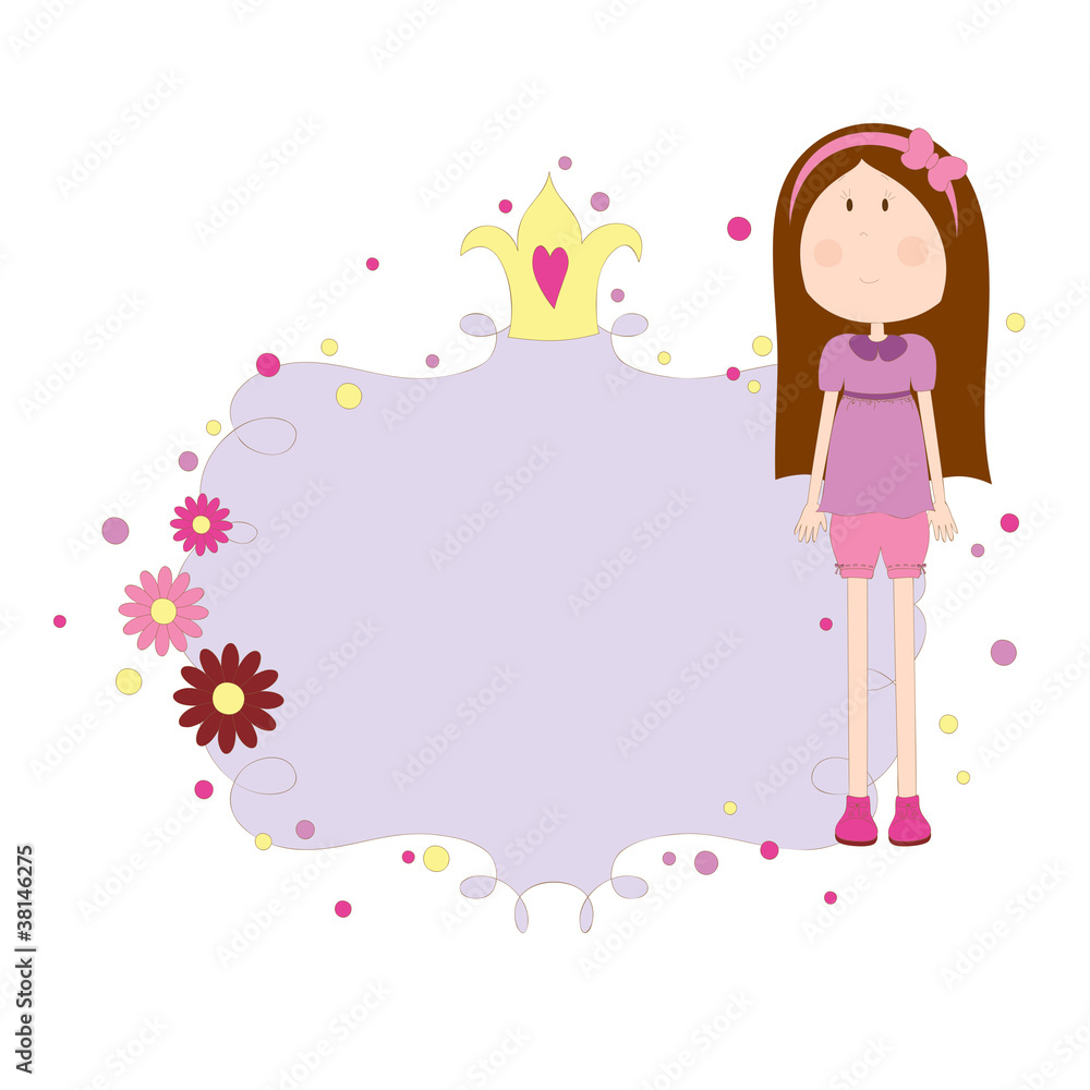 Cute hand drawn girl with blank card Cute hand drawn girl with blank card