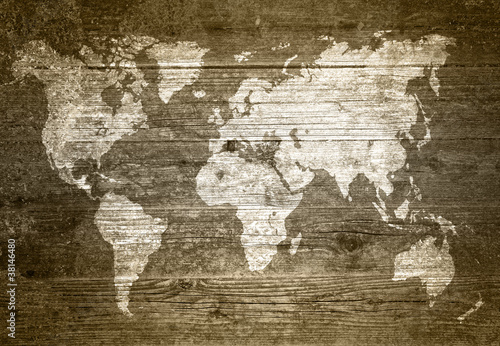 Fototapeta samoprzylepna Grungewood - Mapa świata
