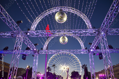 Christmas decoration and ferries wheel in Nice, France