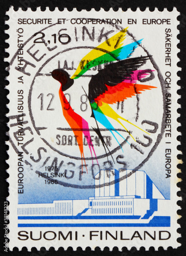 Postage stamp Finland 1975 Swallows over Finlandia Hall