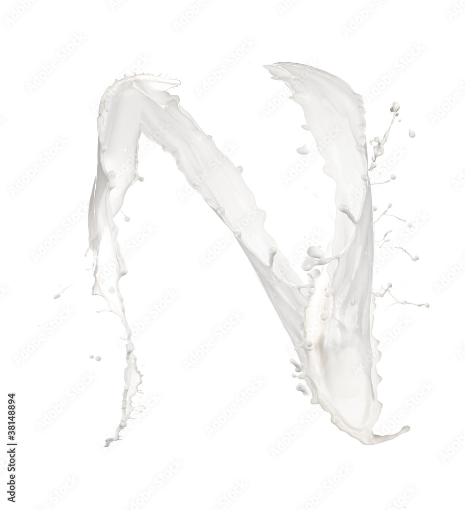 Letter N made of milk splash,isolated on white background Letter N made of milk splash,isolated on white background