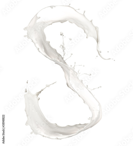 Letter S made of milk splash,isolated on white background