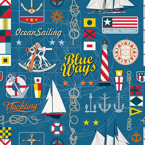 Sailing elements seamless vector pattern