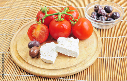 Fresh tomatoes, olives and whote cheese