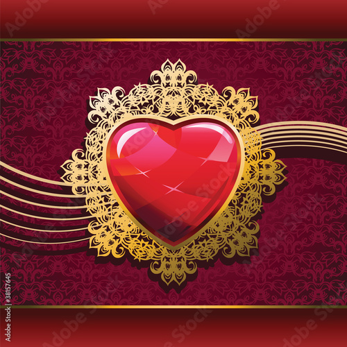 Ruby heart in golden frame