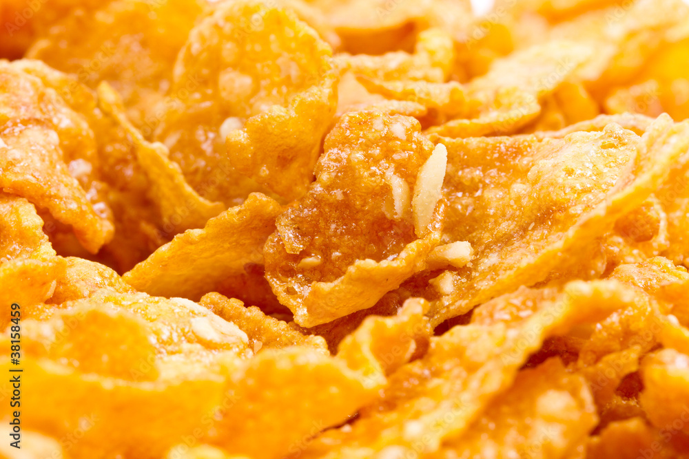 Breakfast corn flakes close up Breakfast corn flakes close up