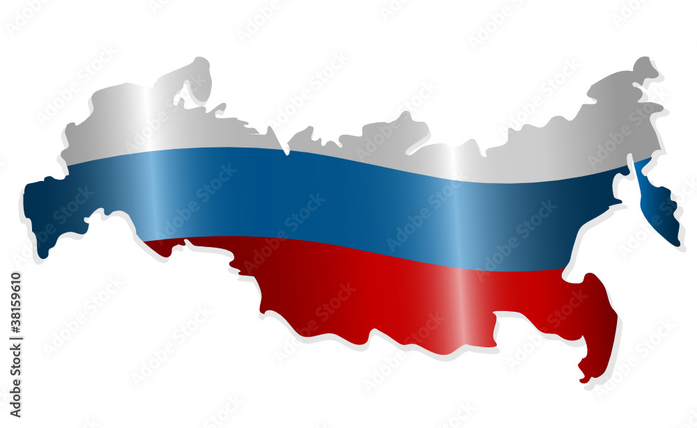 Map of the Russian Federation colored like the Russian flag Stock Vector