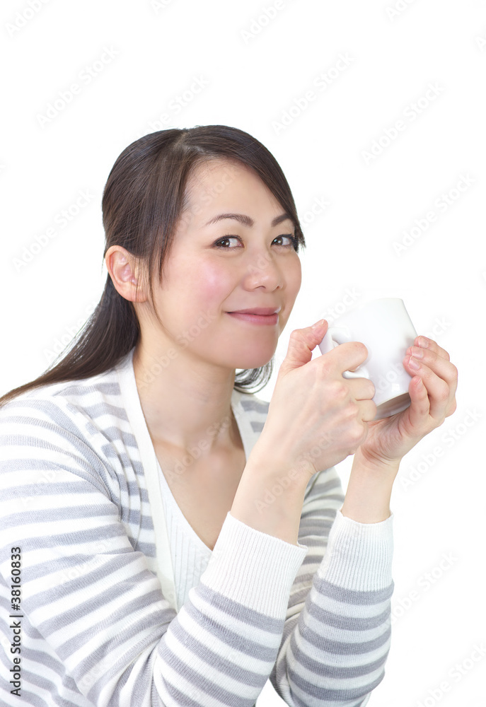 Asian woman drinking coffee Asian woman drinking coffee
