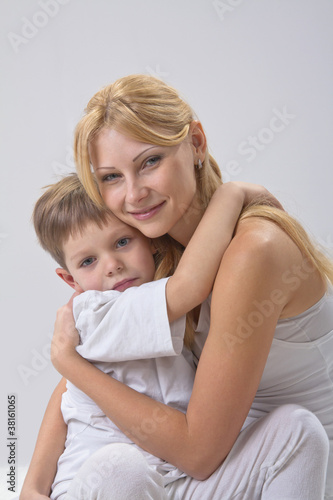 Portrait of happy mother and son