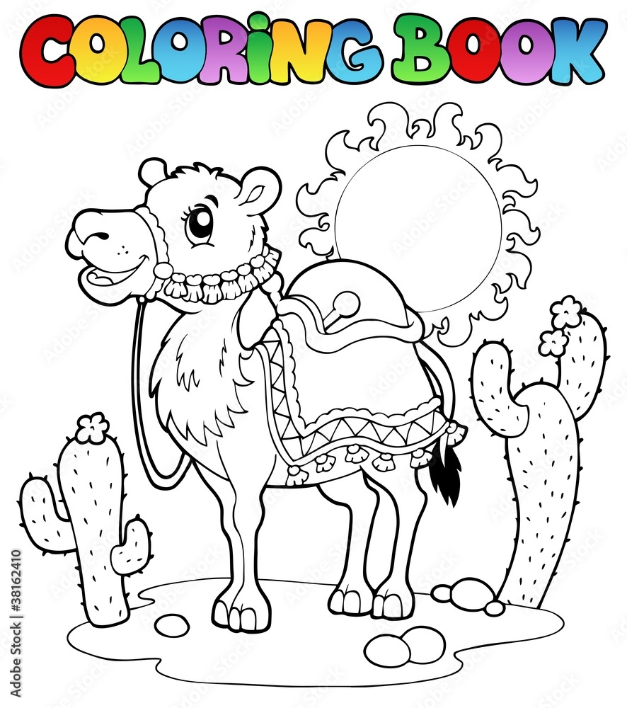 Coloring book desert with camel 1 Stock Vector | Adobe Stock