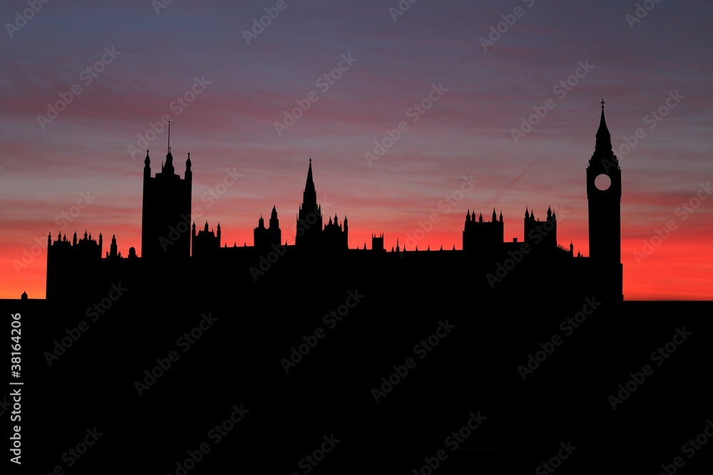 Houses of Parliament London at sunset illustration