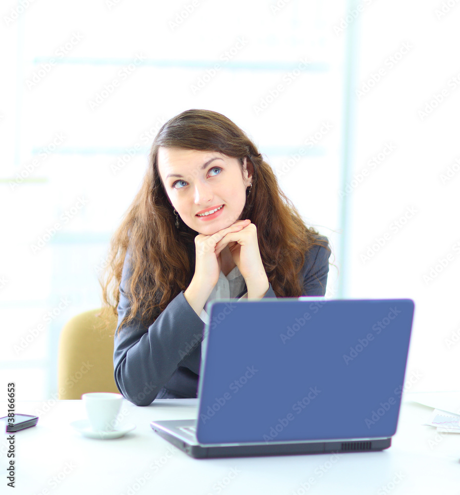 Young dreamy business woman, working with the Young dreamy business woman, working with the