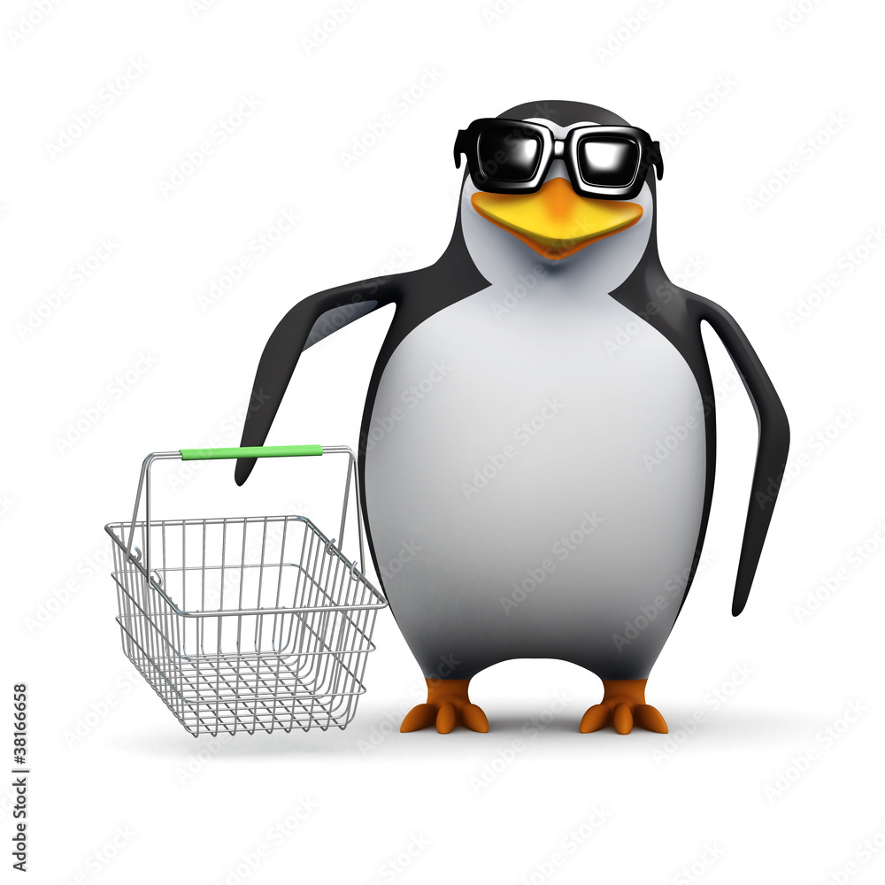 Obraz premium 3d Penguin shops for bargains in the sales