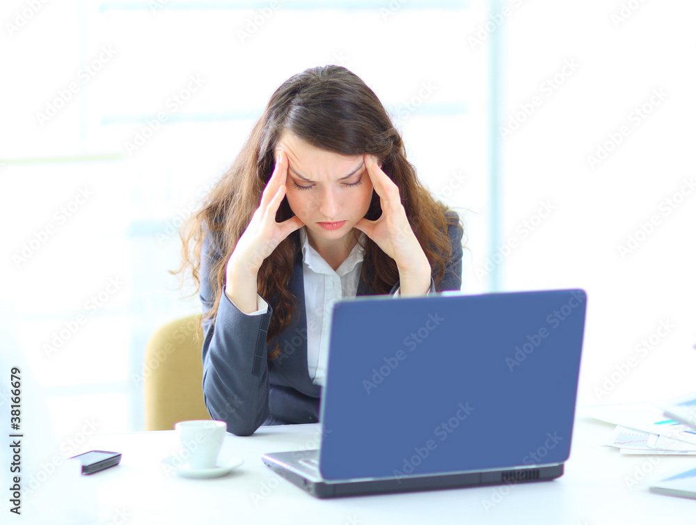 Young thoughtful business woman, working with the Young thoughtful business woman, working with the