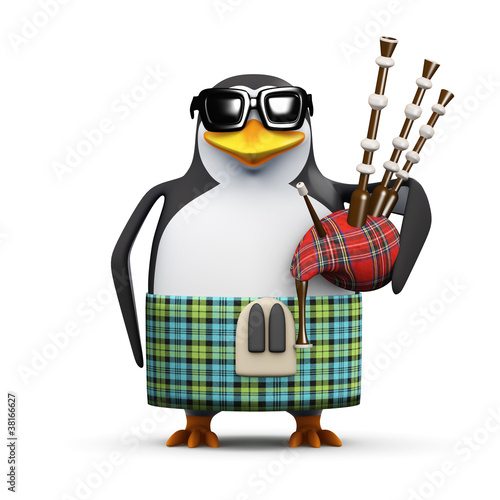 фотографія 3d Penguin is playing bagpipes in his kilt