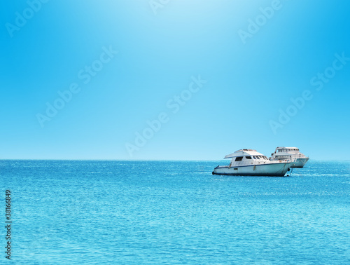 beautiful mediterranean seascape and yacht on horizon © mitarart