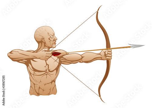 Strong archer with bow and arrow