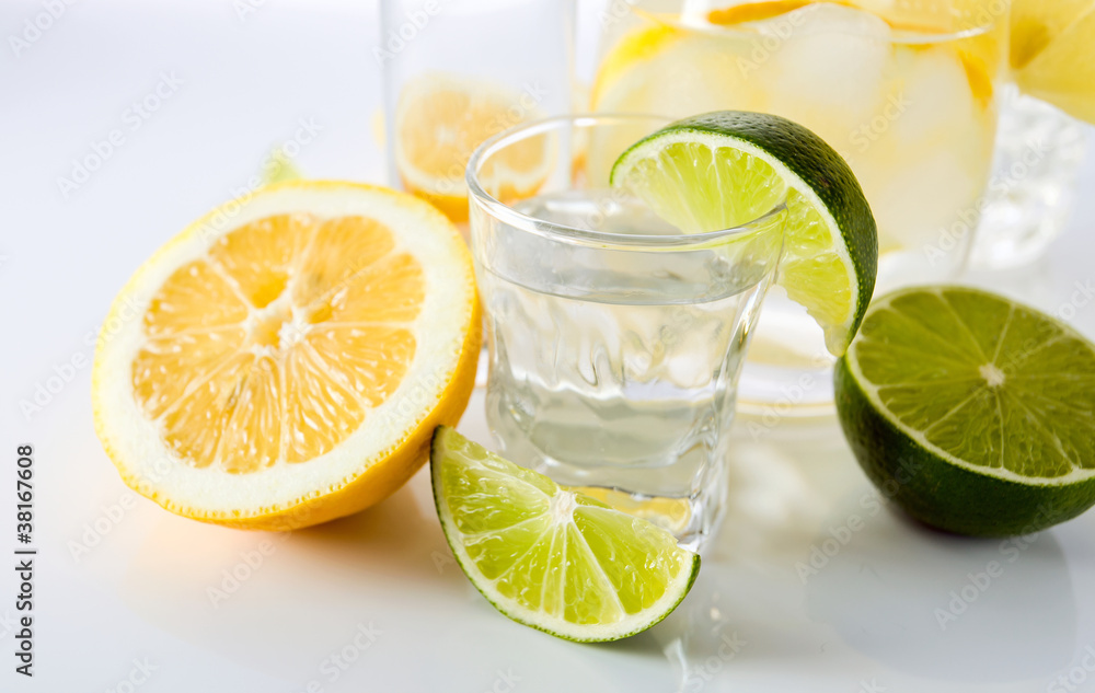 drinks with lemon and lime. drinks with lemon and lime.