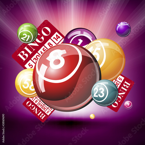 Bingo or lottery balls and cards