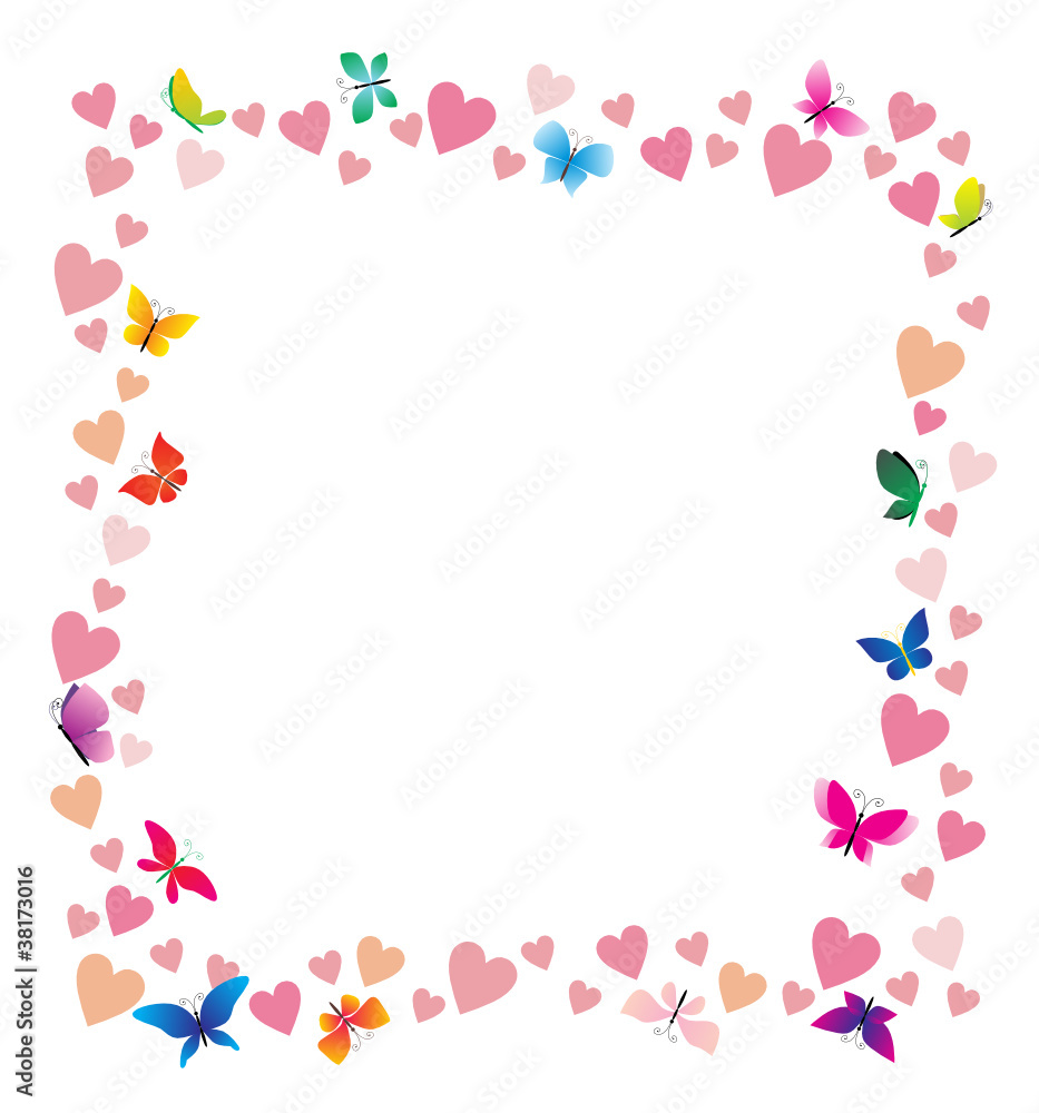 vector hearts and butterflies cartoon frame vector hearts and butterflies cartoon frame