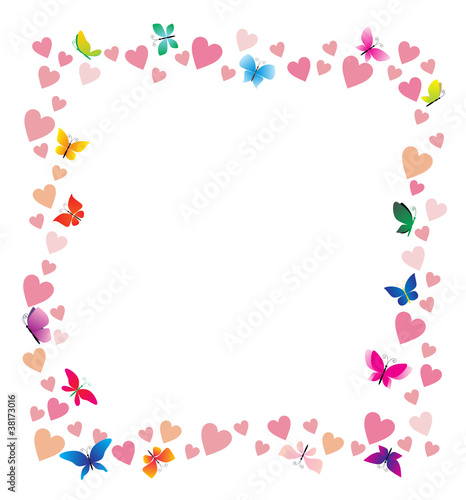 vector hearts and butterflies cartoon frame © Cherju