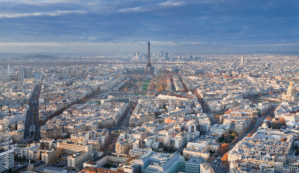 panorama of Paris in winter afternoon