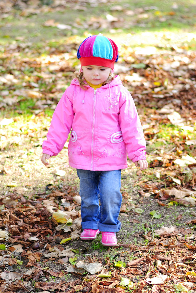 small girl walks in autumn park small girl walks in autumn park