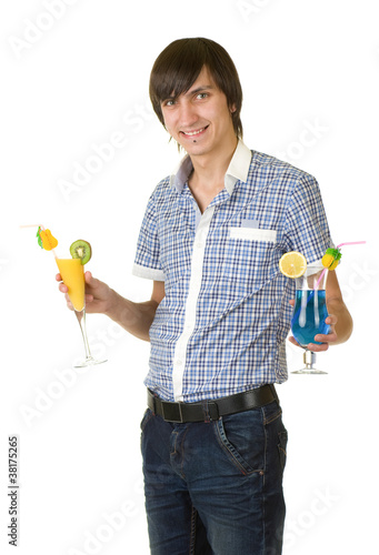 Young bartender with alcohol cocktail drink isolated