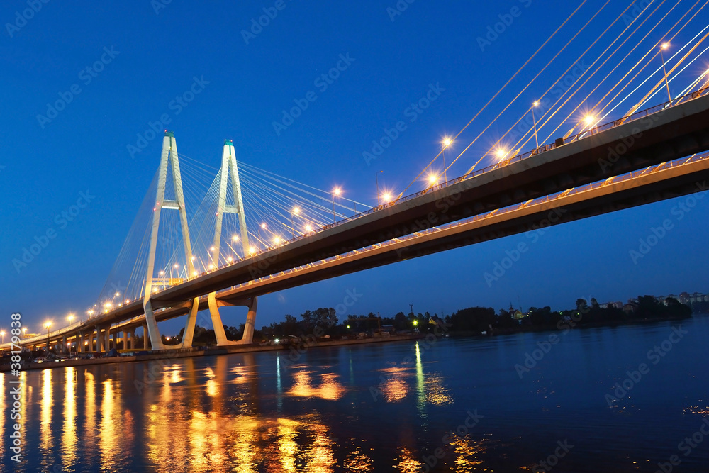 Cable stayed bridge at night