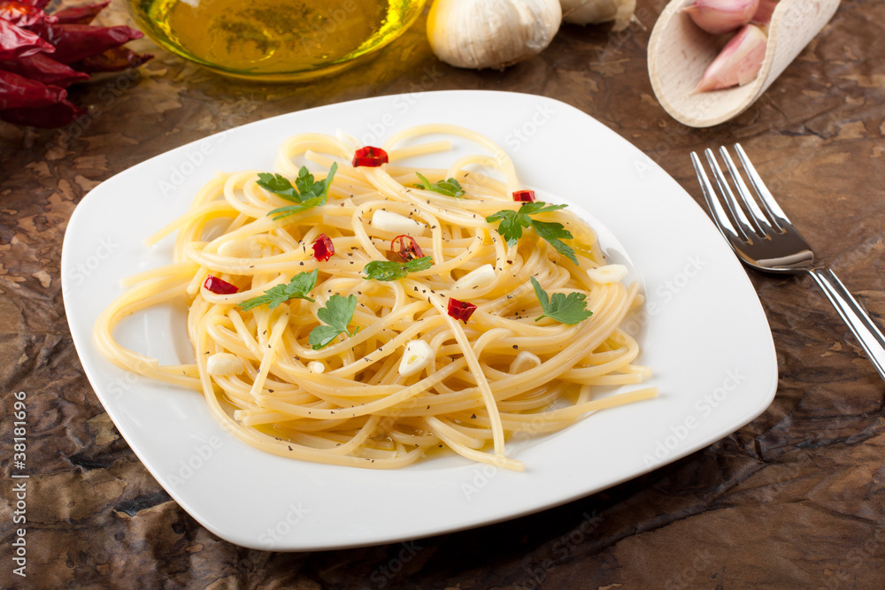 Pasta aglio, olio - Pasta with Garlic and olive oil Pasta aglio, olio - Pasta with Garlic and olive oil