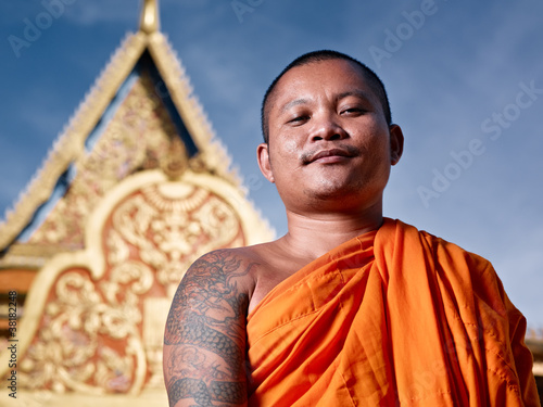 Canvas Print portrati of buddhist monk near temple, Cambodia, Asia